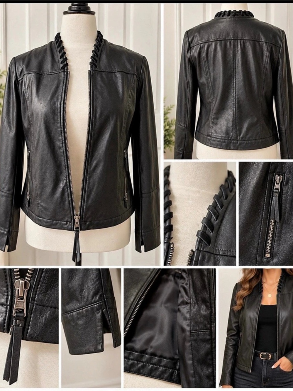 LYSSE Faux Leather Jacket with Whipstitch Detail Black Medium